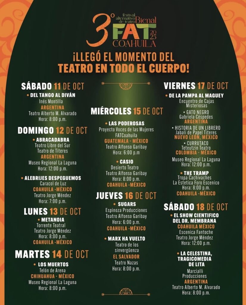 Conoce la cartera completa del Festival Alternativo de Teatro de Coahuila en sus redes sociales