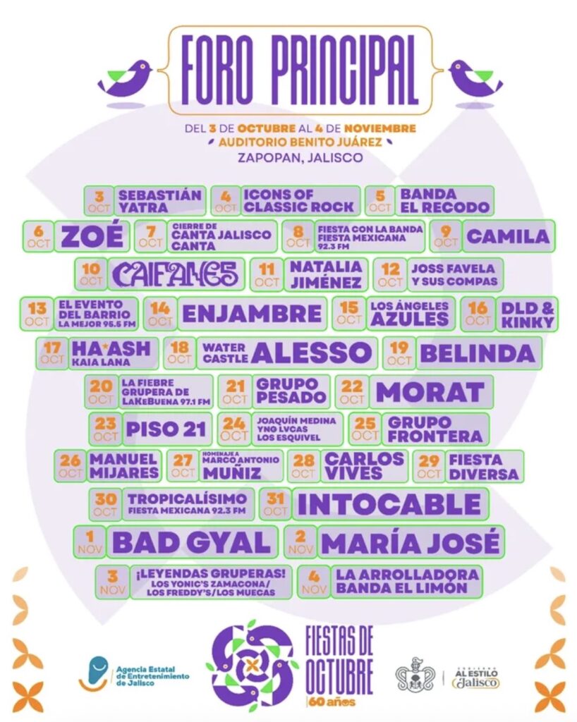 Cartelera oficial de conciertos en el Teatro del Pueblo: Fiestas de Octubre 2025
