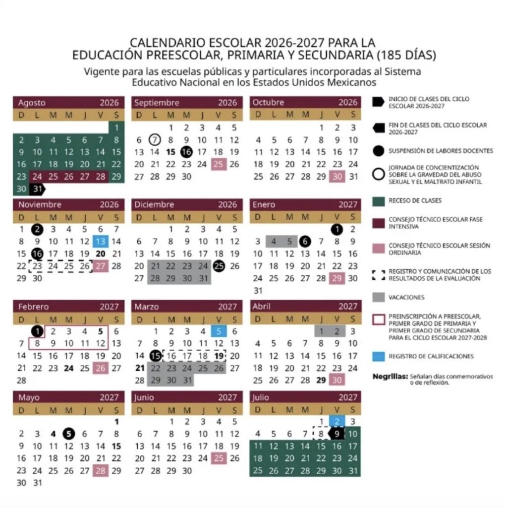 Calendario Escolar Jalisco SEP 2026-2027: Vacaciones y puentes