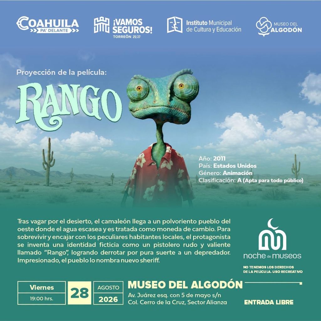 Qué hacer en Torreón este fin de semana: No te pierdas la proyección de 'Rango'