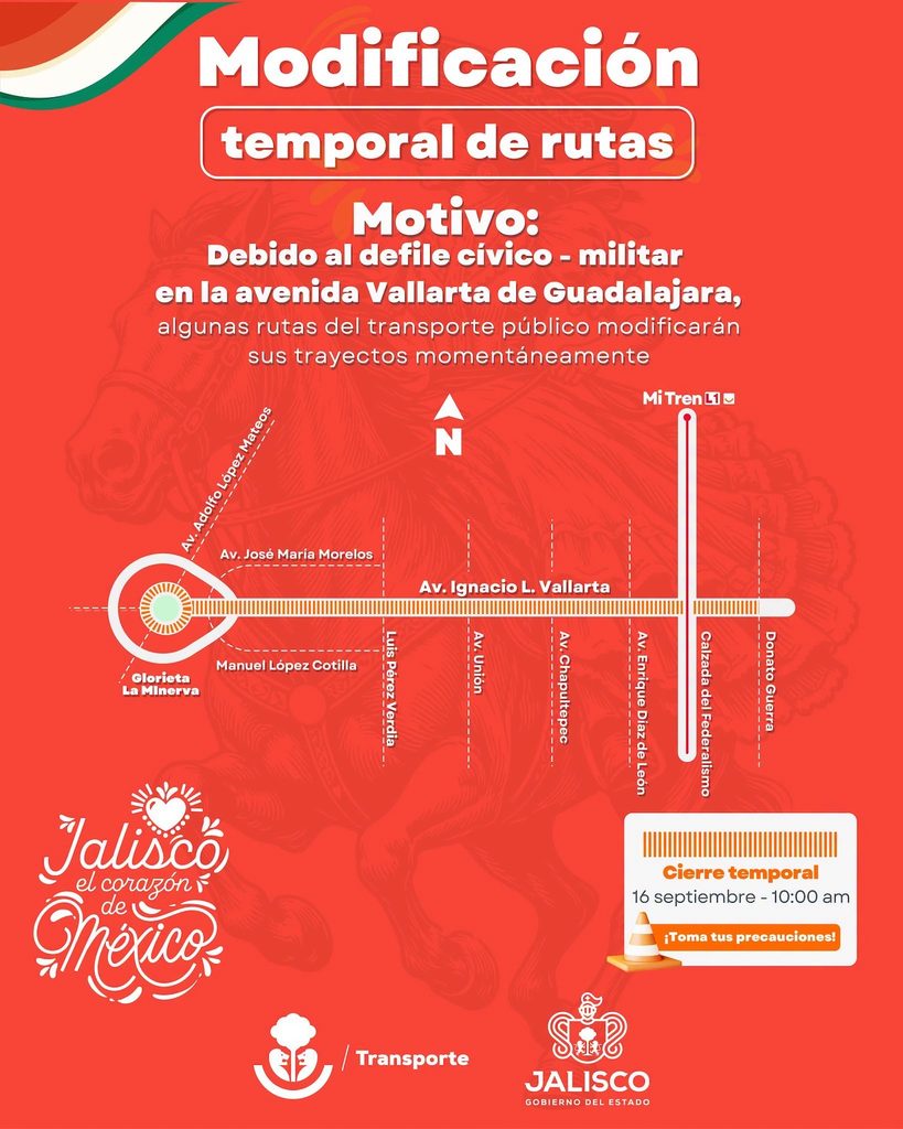Transporte público en Guadalajara: Rutas afectadas por fiestas patrias