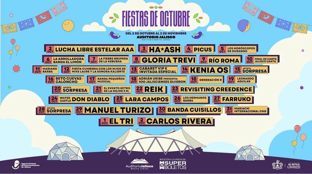 Fiestas de Octubre 2026 en Guadalajara: 34 días de conciertos del 2 de octubre al 2 de noviembre