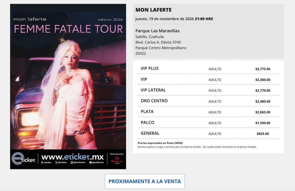 Boletos para Mon Laferte en Saltillo 2026