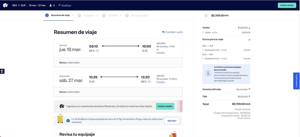 Esto cuesta volar de CDMX a Saltillo con la ruta de Aeroméxico