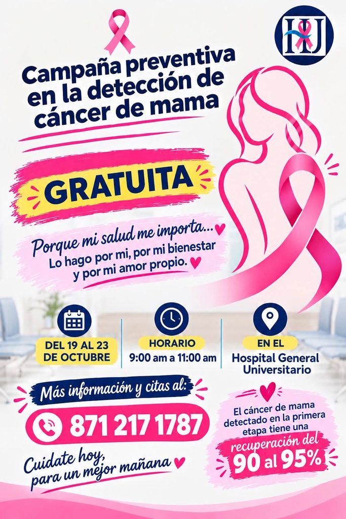 Hospital General Universitario de Torreón anuncia revisión mamaria gratis