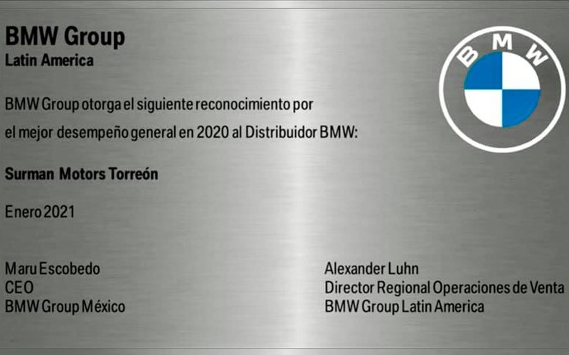  BMW Group premia a Surman Motors Torreón por el mejor desempeño
